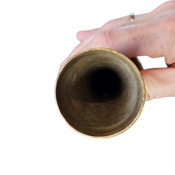 Vintage Brass Bud Vase‎ Etched Flowers India 8 Inches Patina Gold Metal Decor - Picture 7 of 10